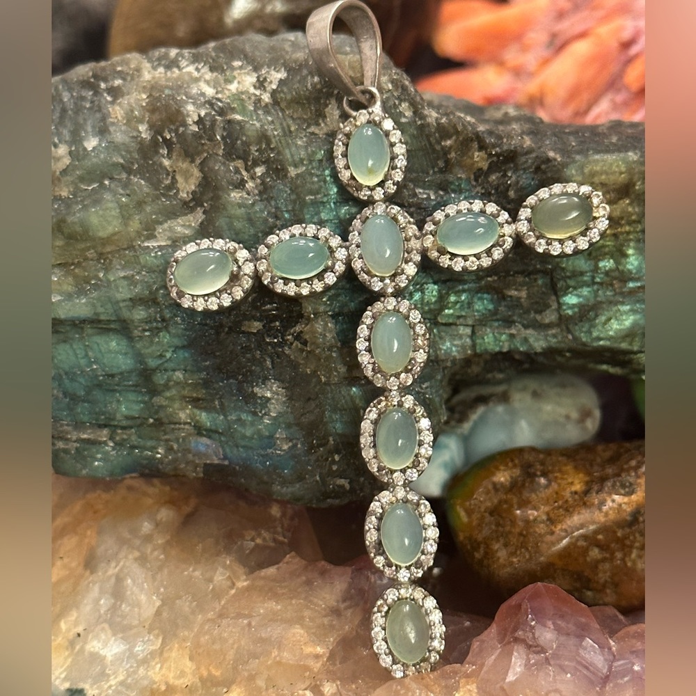 Chalcedony 925 Solid Sterling Silver Huge Cross - image 3